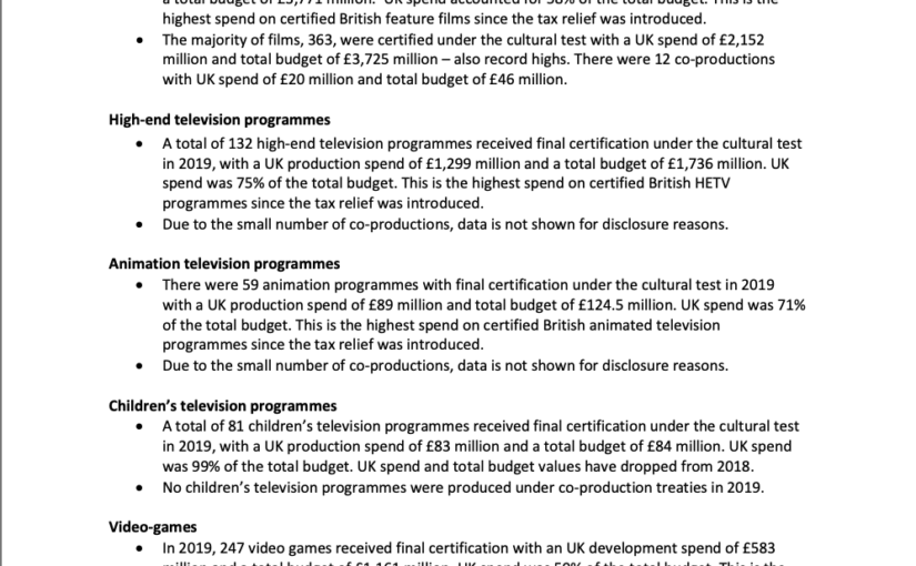 BFI: video games certification, full-year 2019