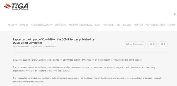 UK: 2020 Report on the impact of Covid-19 on the DCMS Sectors